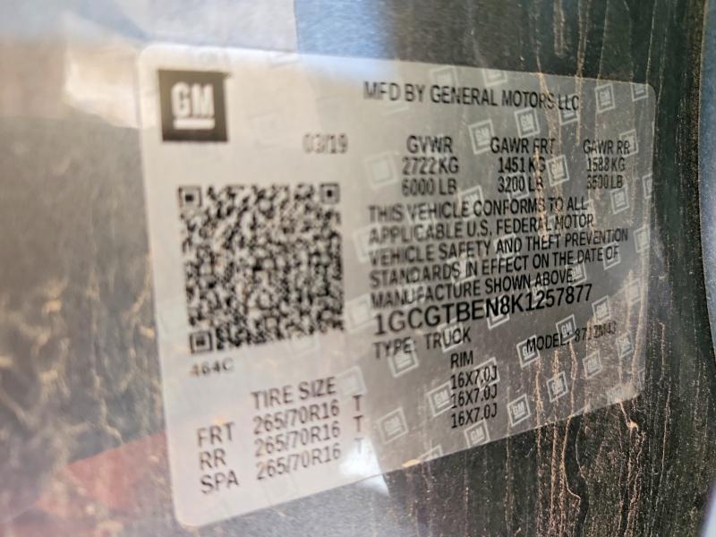 Auction sale of the 2019 Chevrolet Colorado, vin: 1GCGTBEN8K1257877, lot number: 64662346