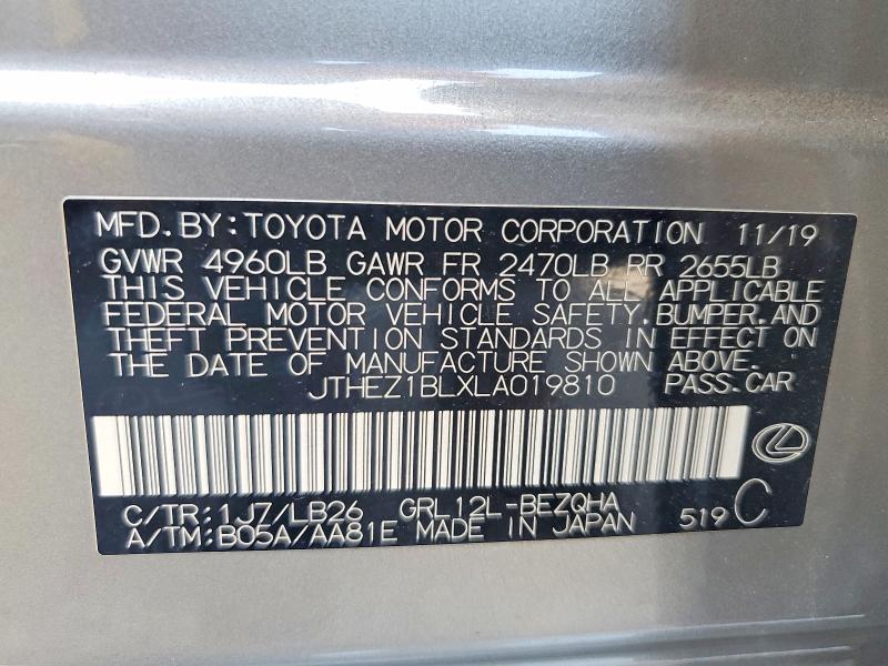 63906916 :رقم المزاد ، JTHEZ1BLXLA019810 vin ، 2020 Lexus Gs مزاد بيع