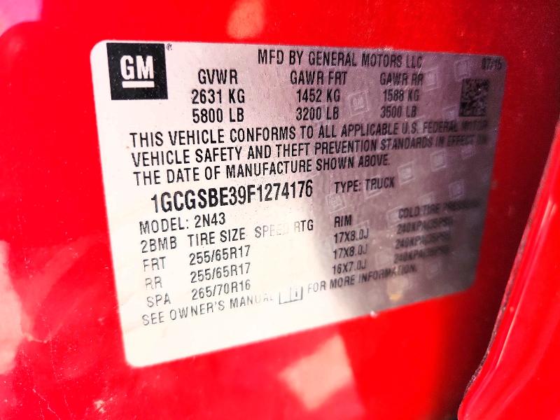 Aukcja sprzedaży 2015 Chevrolet Colorado, vin: 1GCGSBE39F1274176, numer aukcji: 61529106