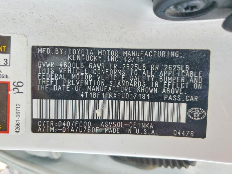 64192776 :رقم المزاد ، 4T1BF1FKXFU017181 vin ، 2015 Toyota Camry مزاد بيع