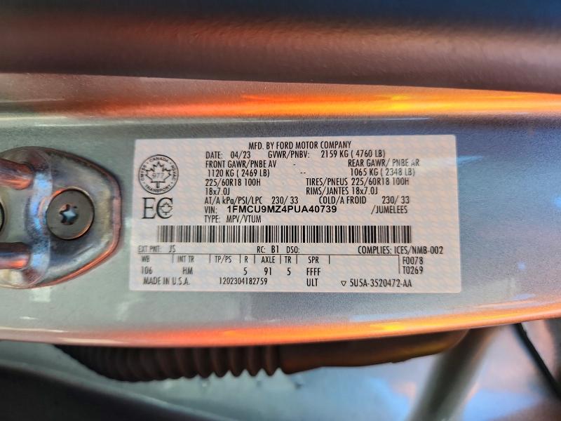 63328606 :رقم المزاد ، 1FMCU9MZ4PUA40739 vin ، 2023 Ford Escape مزاد بيع
