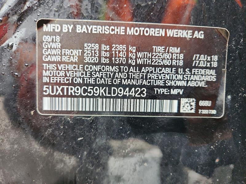 64462186 :رقم المزاد ، 5UXTR9C59KLD94423 vin ، 2019 Bmw X3 مزاد بيع