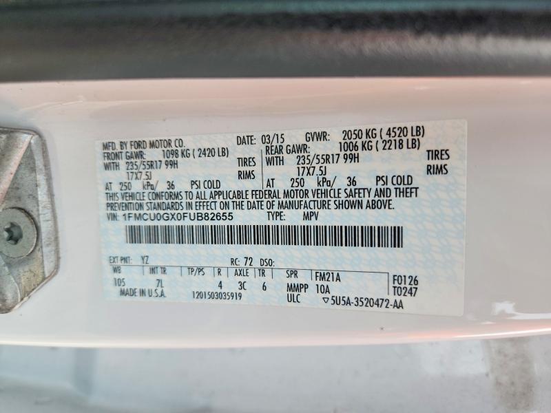 Продажа на аукционе авто 2015 Ford Escape, vin: 1FMCU0GX0FUB82655, номер лота: 64731526