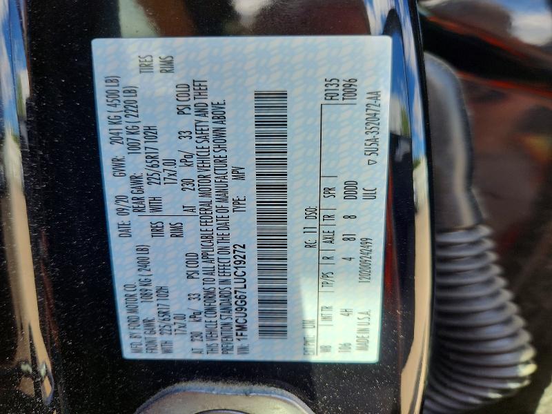2020 Ford Escape მანქანა იყიდება აუქციონზე, vin: 1FMCU9G67LUC19272, აუქციონის ნომერი: 65179606