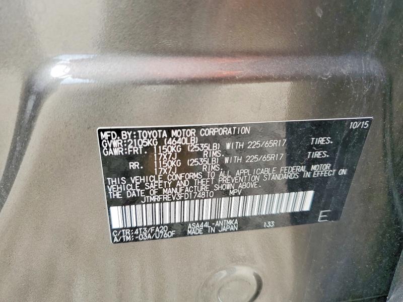 63855146 :رقم المزاد ، JTMRFREV3FD174810 vin ، 2015 Toyota Rav4 مزاد بيع