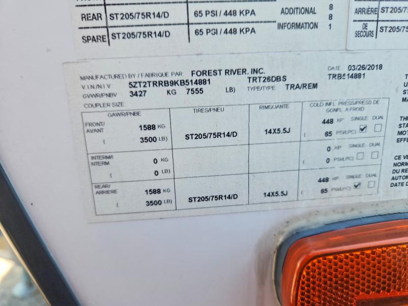 Продажа на аукционе авто 2019 Forest River Tracer Bre, vin: 5ZT2TRRB9KB514881, номер лота: 66386126