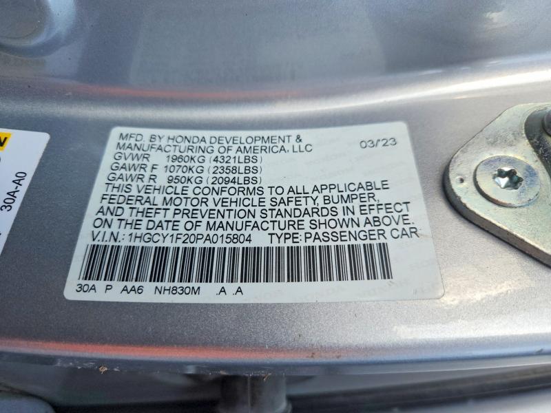 2023 Honda Accord მანქანა იყიდება აუქციონზე, vin: 1HGCY1F20PA015804, აუქციონის ნომერი: 64312986