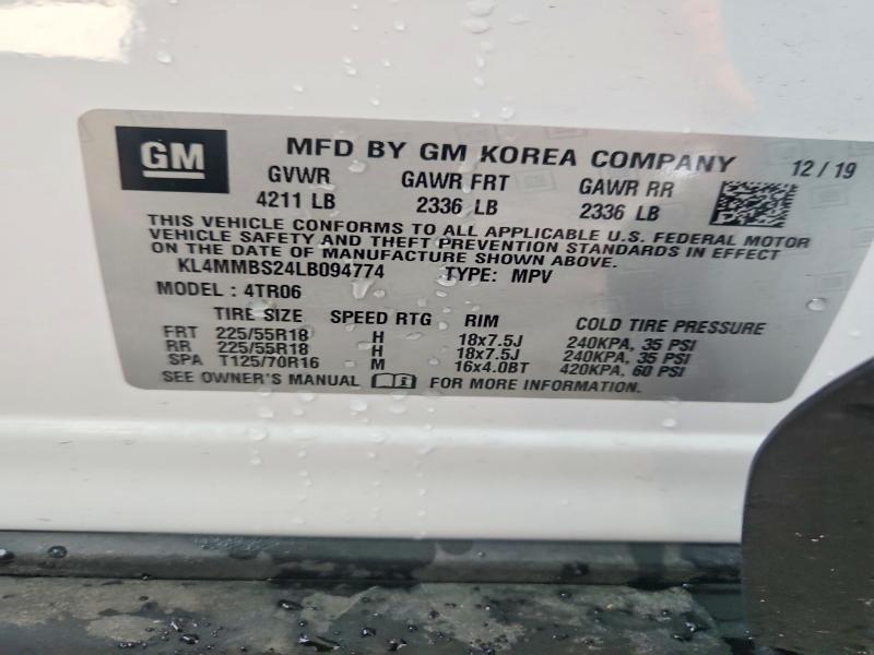 2020 Buick Encore Gx მანქანა იყიდება აუქციონზე, vin: KL4MMBS24LB094774, აუქციონის ნომერი: 67010026