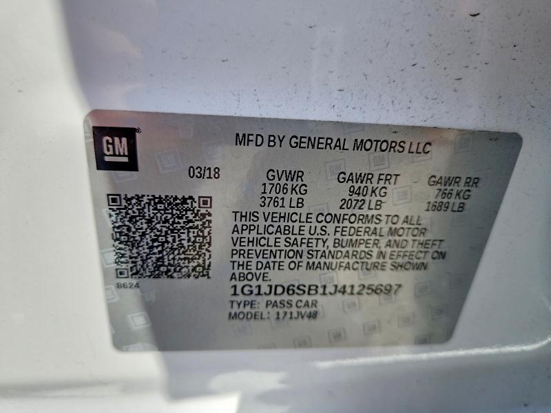 67183266 :رقم المزاد ، 1G1JD6SB1J4125697 vin ، 2018 Chevrolet Sonic مزاد بيع