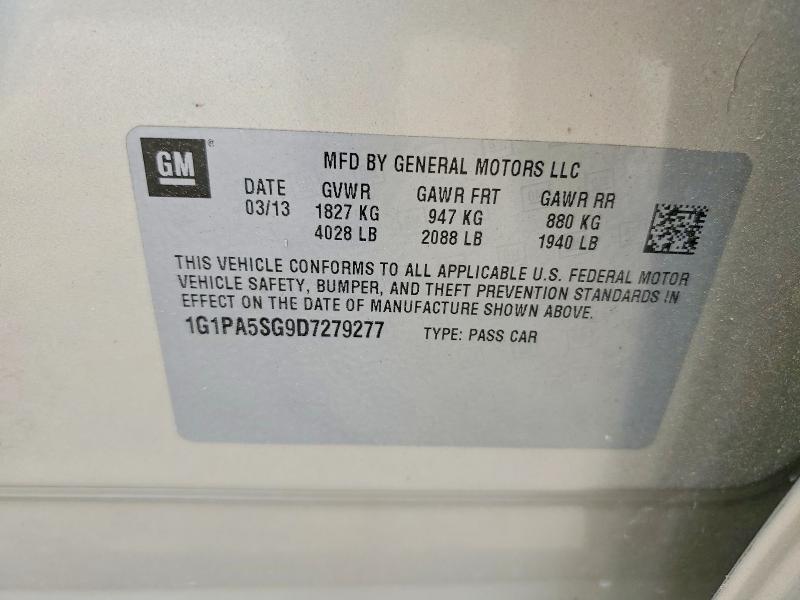 66089746 :رقم المزاد ، 1G1PA5SG9D7279277 vin ، 2013 Chevrolet Cruze مزاد بيع