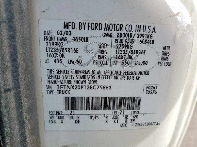 Aukcja sprzedaży 2003 Ford F250, vin: 1FTNX20P13EC75863, numer aukcji: 65696766