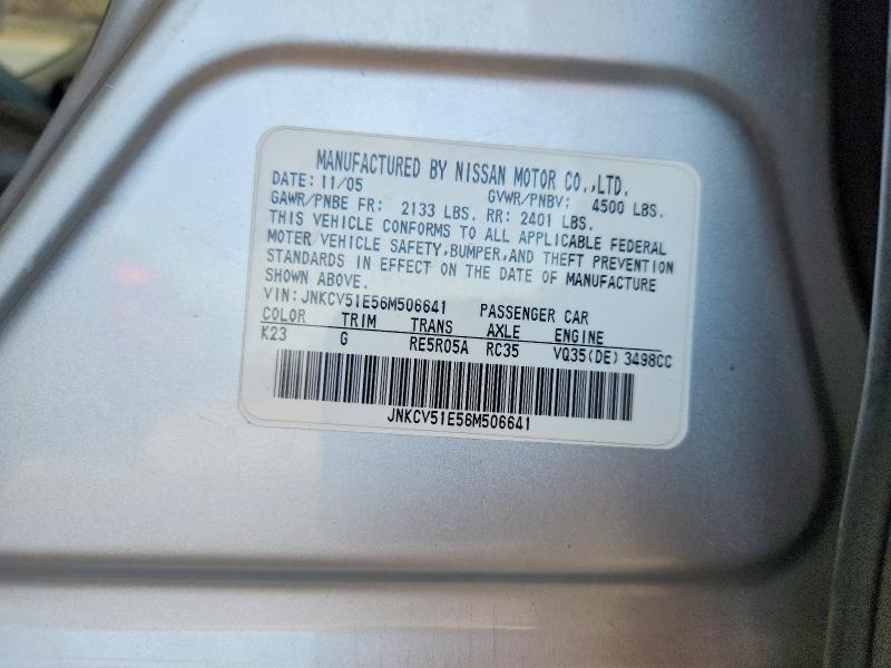 2006 Infiniti G35 მანქანა იყიდება აუქციონზე, vin: JNKCV51E56M506641, აუქციონის ნომერი: 63747366