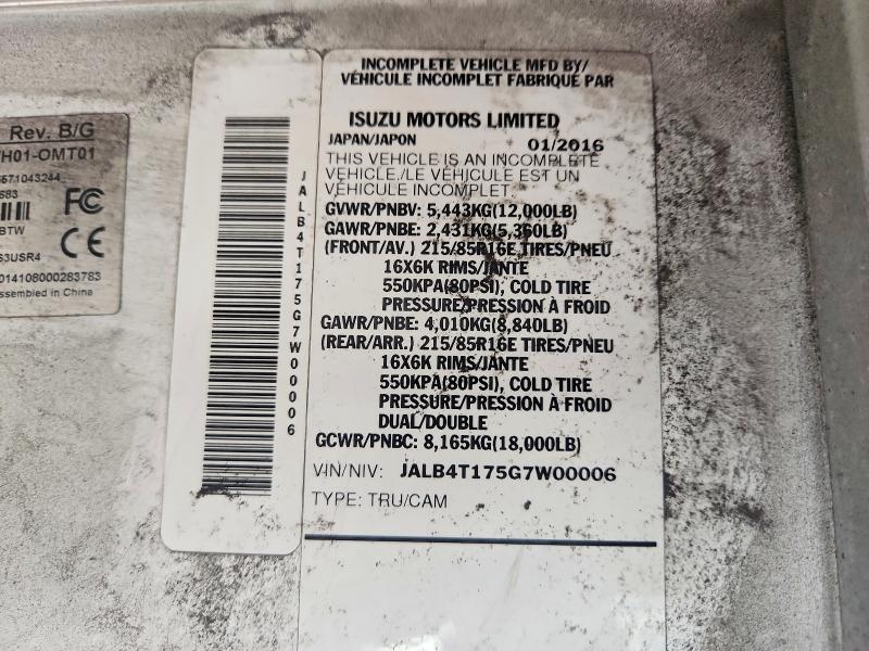 Auction sale of the 2016 Isuzu Reach, vin: JALB4T175G7W00006, lot number: 64506406