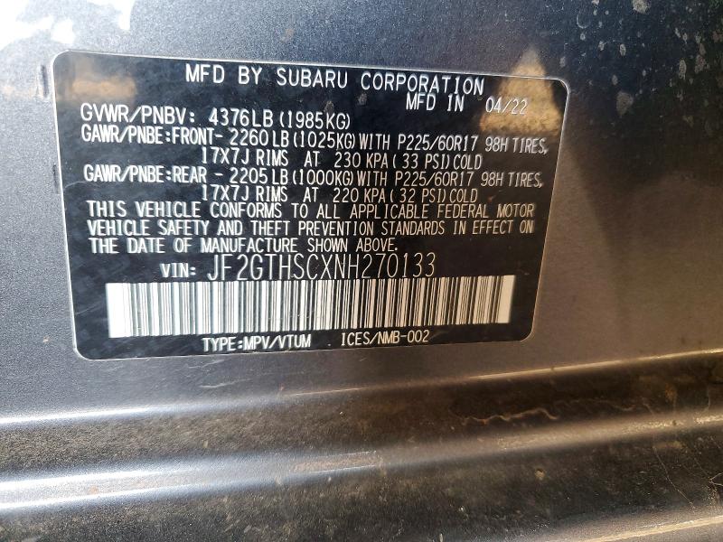 Aukcja sprzedaży 2022 Subaru Crosstrek, vin: JF2GTHSCXNH270133, numer aukcji: 67182776