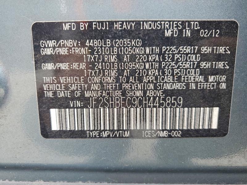 64104266 :رقم المزاد ، JF2SHBEC9CH445859 vin ، 2012 Subaru Forester مزاد بيع