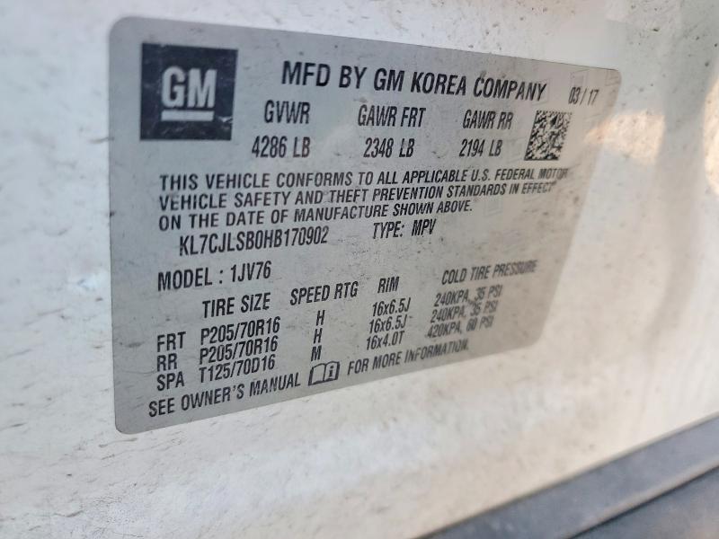 66719566 :رقم المزاد ، KL7CJLSB0HB170902 vin ، 2017 Chevrolet Trax مزاد بيع