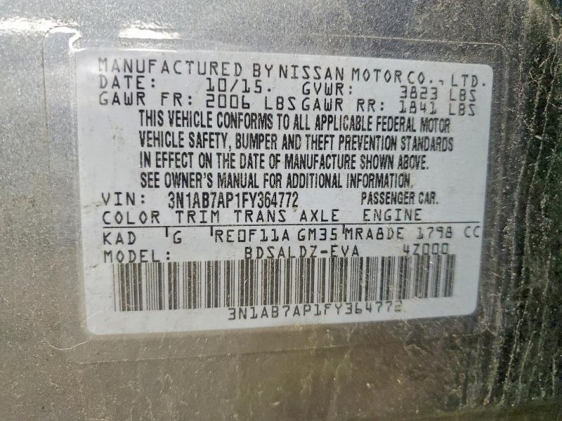 Aukcja sprzedaży 2015 Nissan Sentra, vin: 3N1AB7AP1FY364772, numer aukcji: 65984996