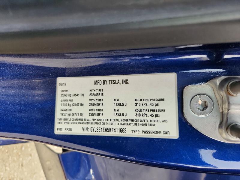 Продаж на аукціоні авто 2019 Tesla Model 3, vin: 5YJ3E1EA5KF411663, номер лоту: 66983706
