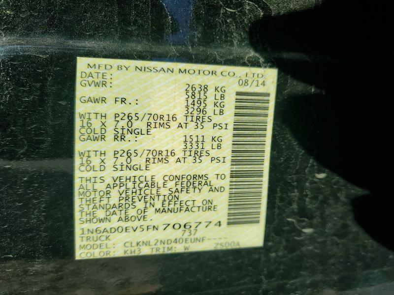 62685166 :رقم المزاد ، 1N6AD0EV5FN706774 vin ، 2015 Nissan Frontier مزاد بيع