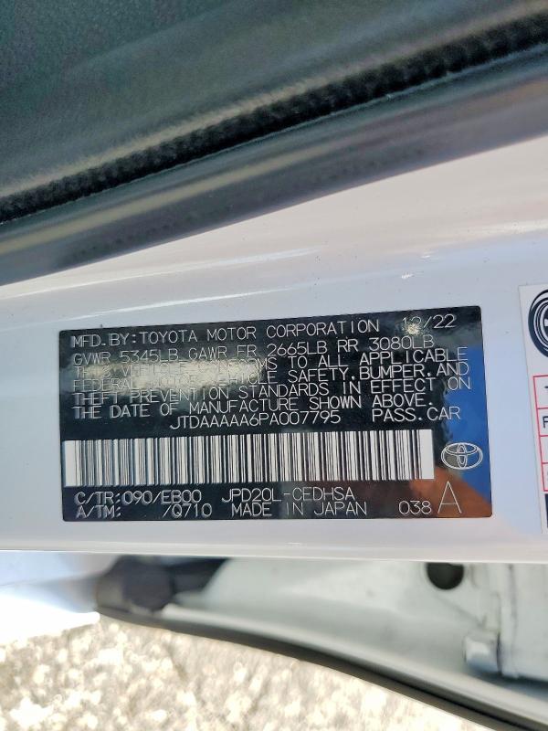 Auction sale of the 2023 Toyota Mirai, vin: JTDAAAAA6PA007795, lot number: 63811016