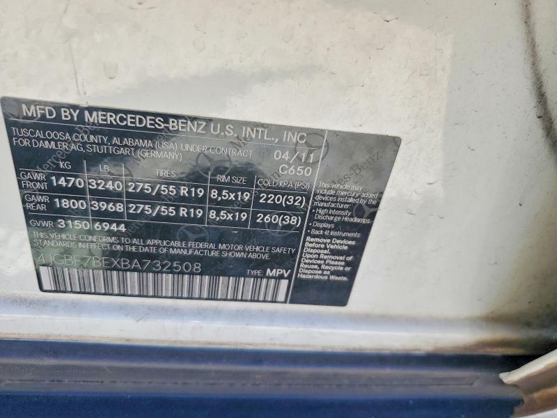 Продаж на аукціоні авто 2011 Mercedes-benz Gl, vin: 4JGBF7BEXBA732508, номер лоту: 65858596