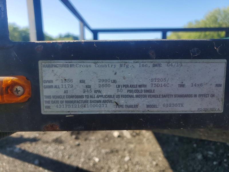 2019 Cross Trailers მანქანა იყიდება აუქციონზე, vin: 431FS1216K1000271, აუქციონის ნომერი: 65184706