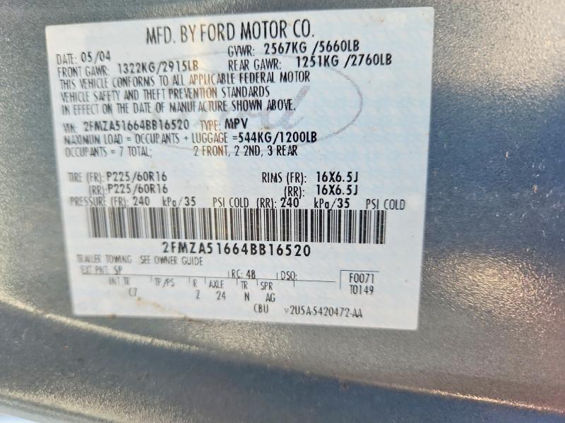 Продаж на аукціоні авто 2004 Ford Freestar, vin: 2FMZA51664BB16520, номер лоту: 64698216