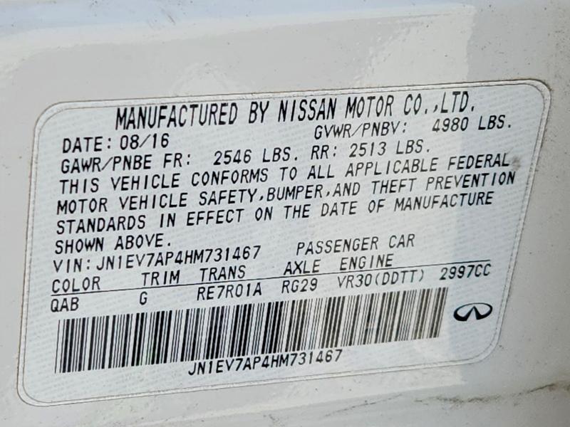 2017 Infiniti Q50 მანქანა იყიდება აუქციონზე, vin: JN1EV7AP4HM731467, აუქციონის ნომერი: 65044916