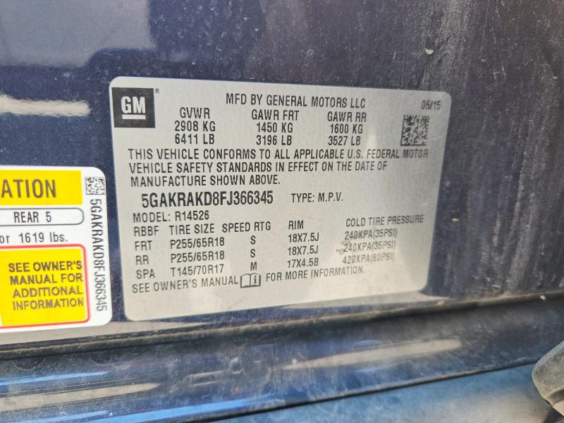 2015 Buick Enclave მანქანა იყიდება აუქციონზე, vin: 5GAKRAKD8FJ366345, აუქციონის ნომერი: 66807576