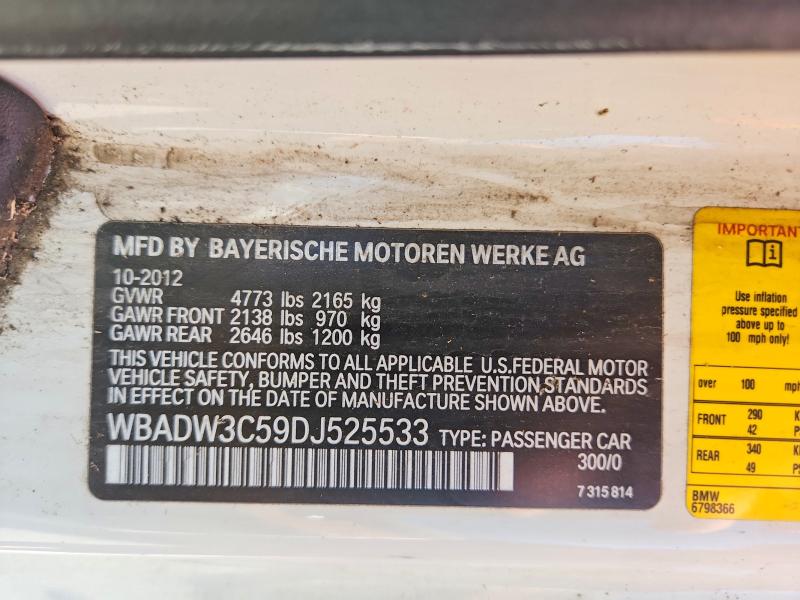2013 Bmw 328 მანქანა იყიდება აუქციონზე, vin: WBADW3C59DJ525533, აუქციონის ნომერი: 65732266