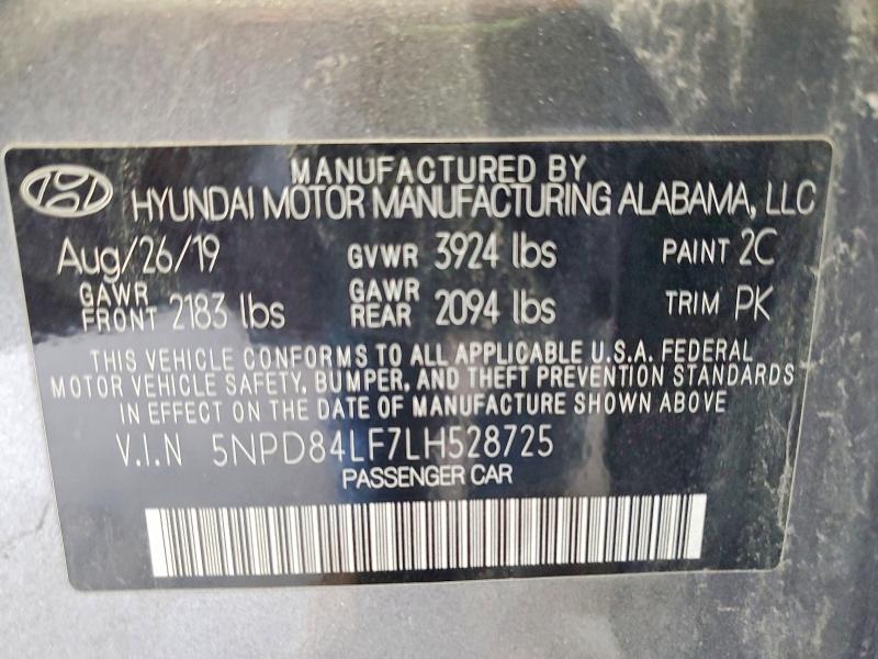 65864736 :رقم المزاد ، 5NPD84LF7LH528725 vin ، 2020 Hyundai Elantra مزاد بيع