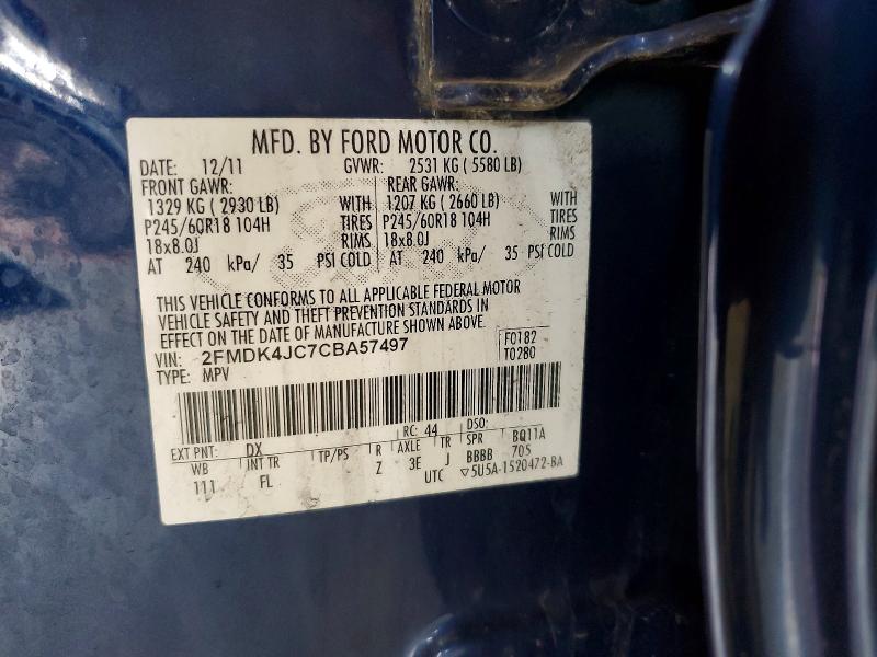 2012 Ford Edge მანქანა იყიდება აუქციონზე, vin: 2FMDK4JC7CBA57497, აუქციონის ნომერი: 63571446