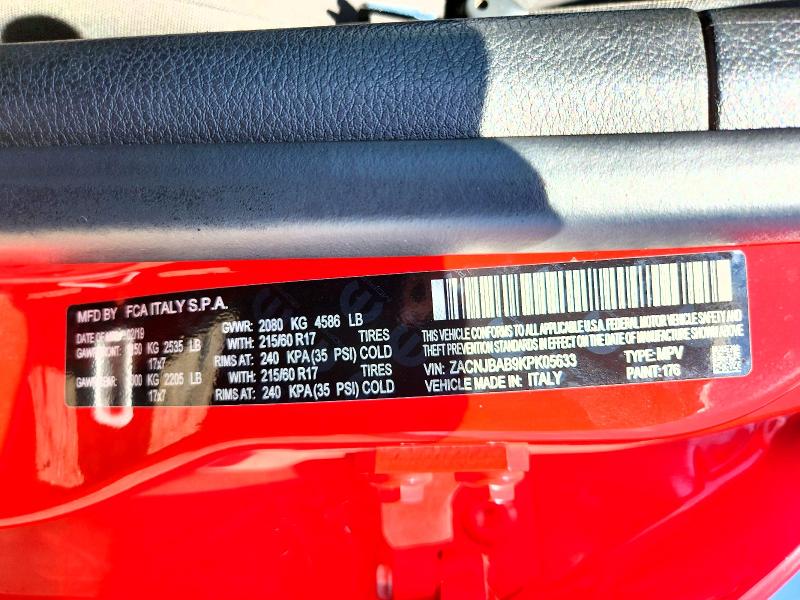 Продаж на аукціоні авто 2019 Jeep Renegade, vin: ZACNJBAB9KPK05633, номер лоту: 65463636