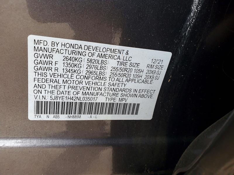 2022 Acura Mdx მანქანა იყიდება აუქციონზე, vin: 5J8YE1H42NL035017, აუქციონის ნომერი: 64901786