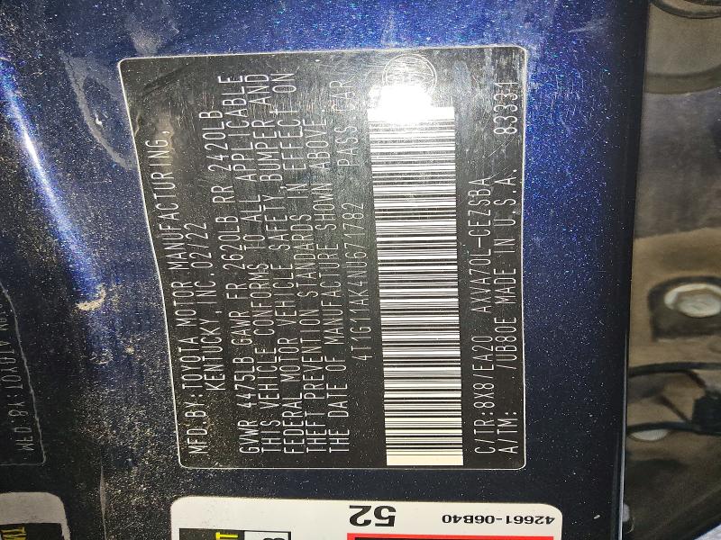Продажа на аукционе авто 2022 Toyota Camry, vin: 4T1G11AK4NU671782, номер лота: 62022726