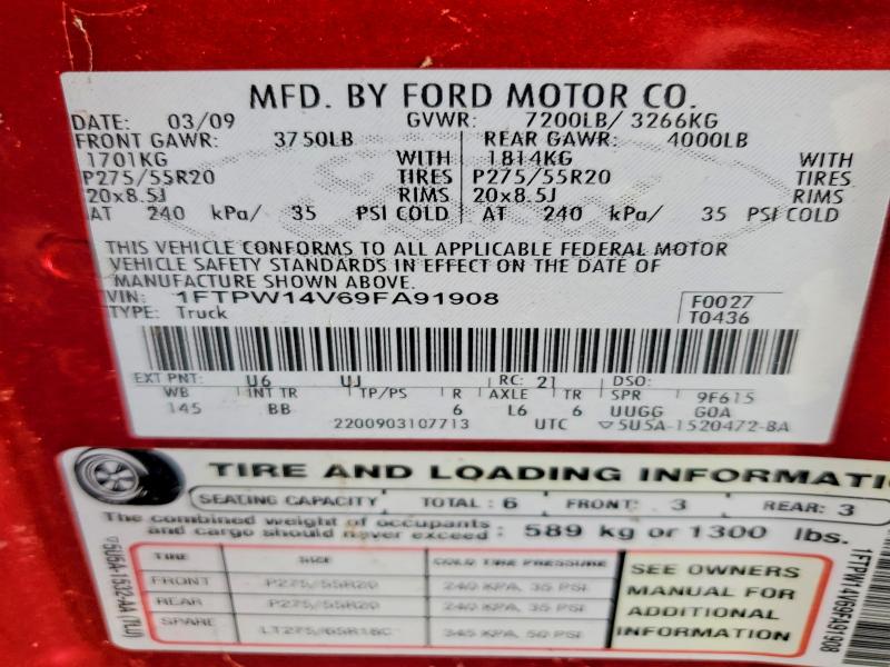 Aukcja sprzedaży 2009 Ford F150, vin: 1FTPW14V69FA91908, numer aukcji: 63138456