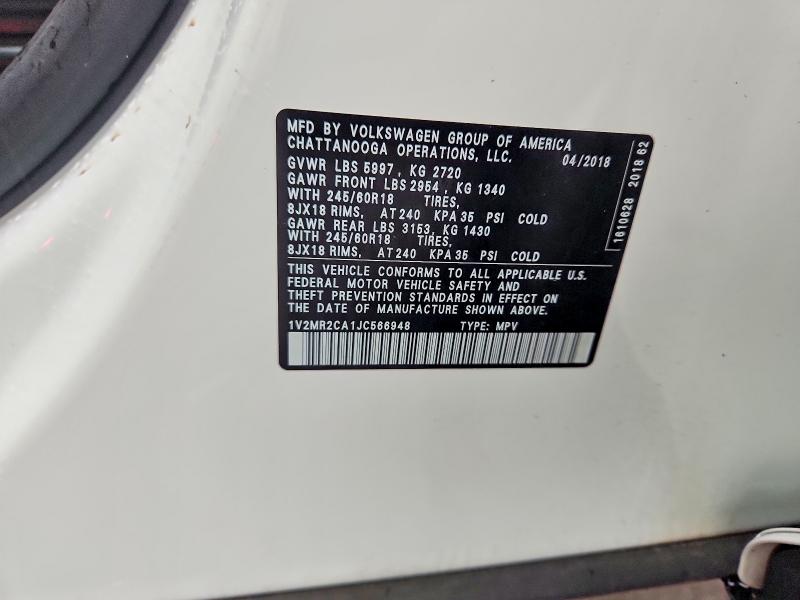 Aukcja sprzedaży 2018 Volkswagen Atlas, vin: 1V2MR2CA1JC566948, numer aukcji: 65151516