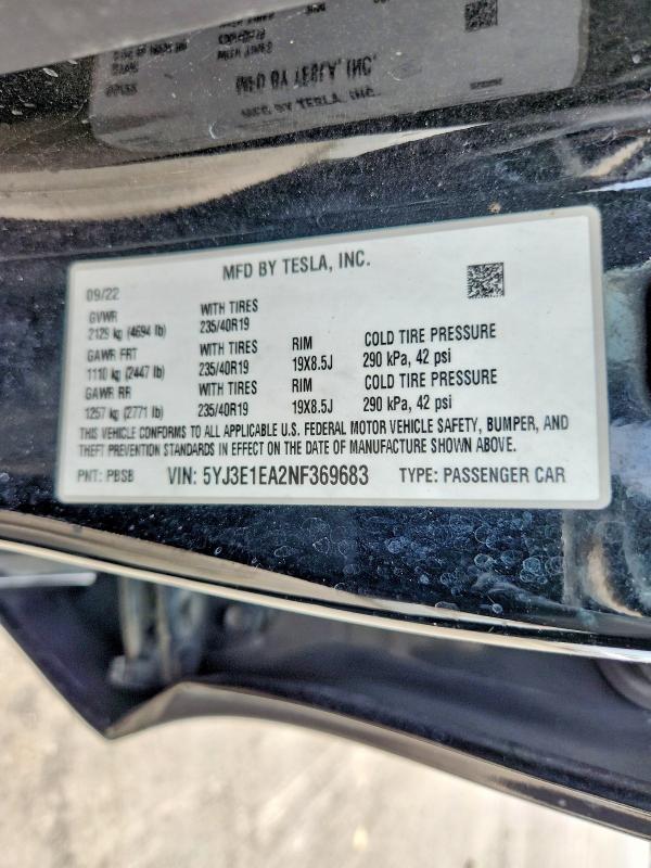 Aukcja sprzedaży 2022 Tesla Model 3, vin: 5YJ3E1EA2NF369683, numer aukcji: 64948596