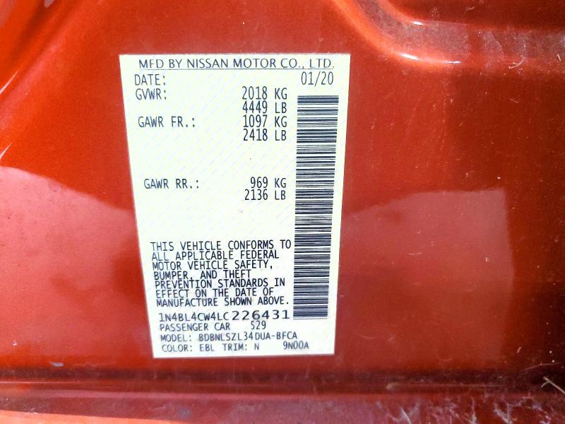 2020 Nissan Altima მანქანა იყიდება აუქციონზე, vin: 1N4BL4CW4LC226431, აუქციონის ნომერი: 63931966