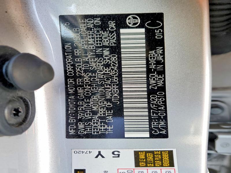 2017 Toyota Prius მანქანა იყიდება აუქციონზე, vin: JTDKBRFU6H3542280, აუქციონის ნომერი: 67256666
