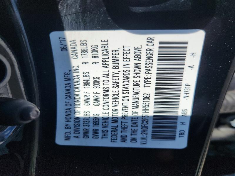 Aukcja sprzedaży 2017 Honda Civic, vin: 2HGFC2F51HH551062, numer aukcji: 66025786