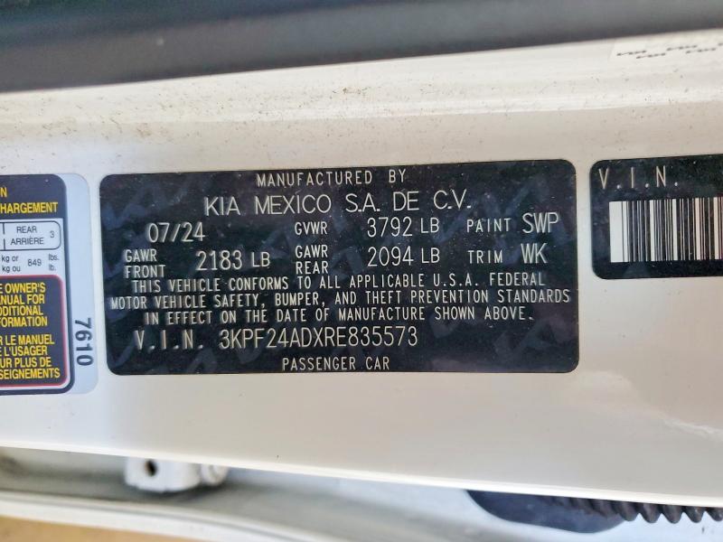 63565896 :رقم المزاد ، 3KPF24ADXRE835573 vin ، 2024 Kia Forte مزاد بيع