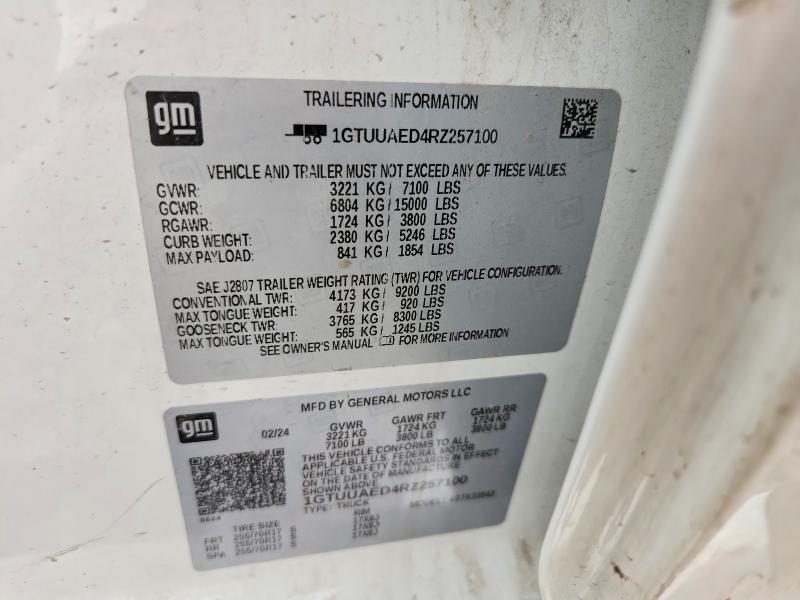 Auction sale of the 2024 Gmc Sierra, vin: 1GTUUAED4RZ257100, lot number: 66175226