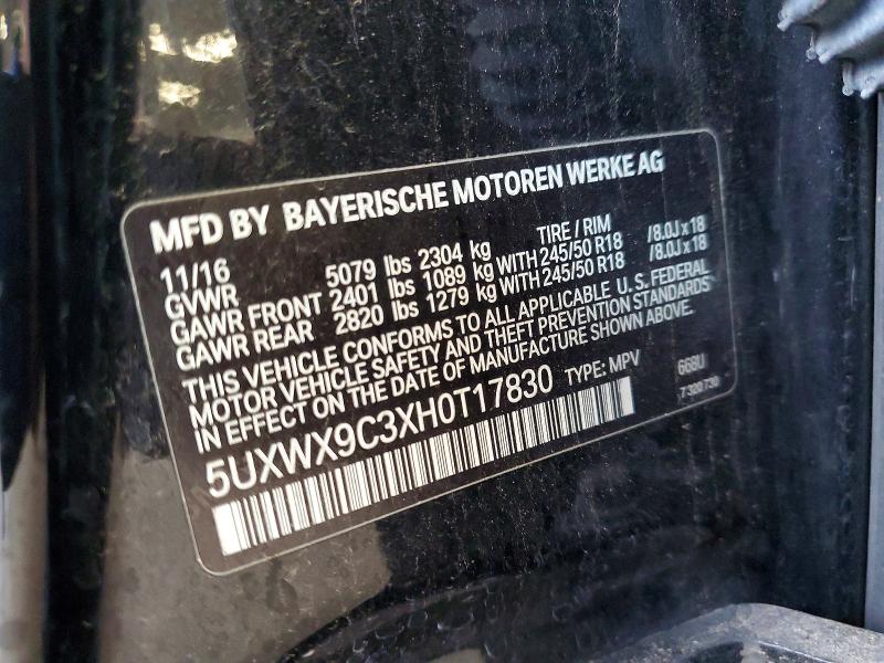 2017 Bmw X3 მანქანა იყიდება აუქციონზე, vin: 5UXWX9C3XH0T17830, აუქციონის ნომერი: 63537706