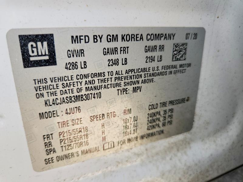 2021 Buick Encore მანქანა იყიდება აუქციონზე, vin: KL4CJASB3MB307410, აუქციონის ნომერი: 65113286