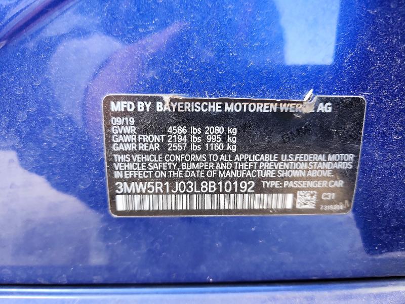 Aukcja sprzedaży 2020 Bmw 330i, vin: 3MW5R1J03L8B10192, numer aukcji: 64336466