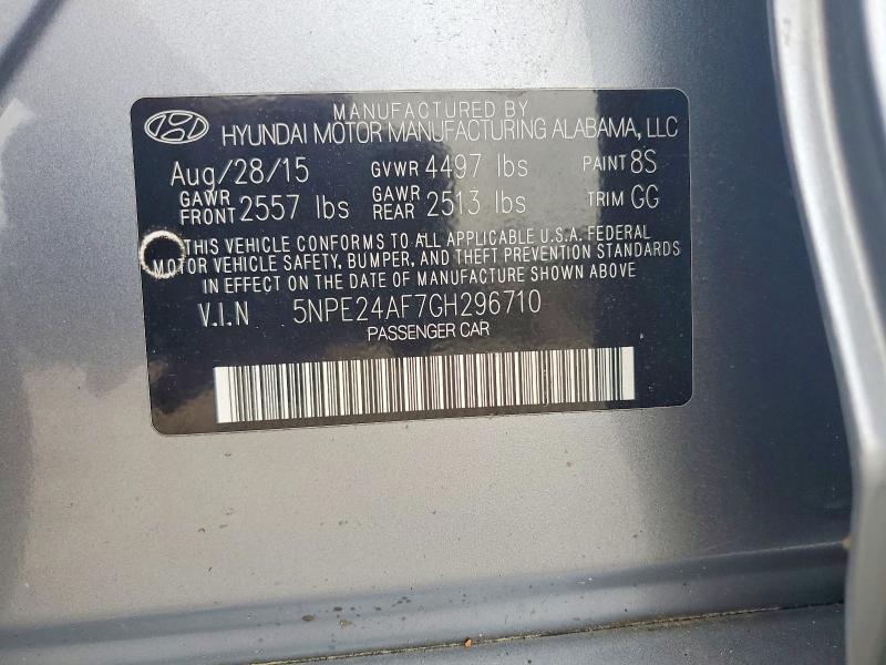 2016 Hyundai Sonata მანქანა იყიდება აუქციონზე, vin: 5NPE24AF7GH296710, აუქციონის ნომერი: 63486506