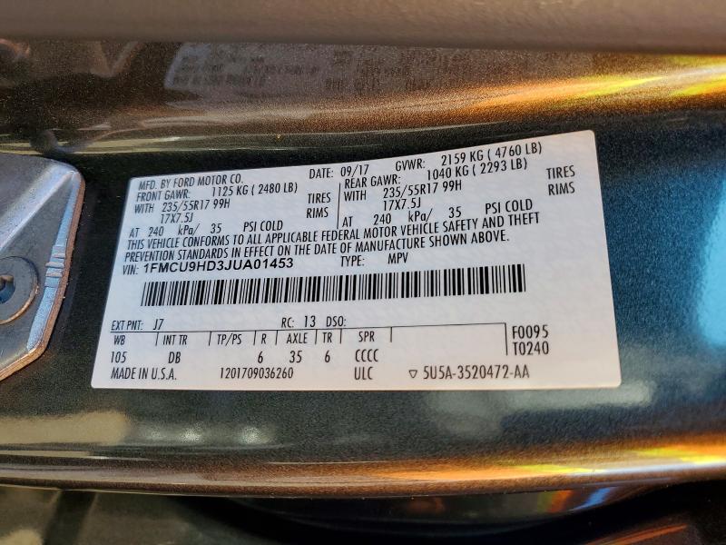 Продаж на аукціоні авто 2018 Ford Escape, vin: 1FMCU9HD3JUA01453, номер лоту: 65614566