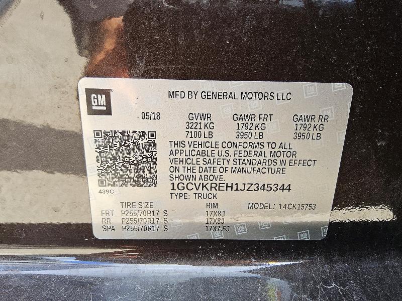 Aukcja sprzedaży 2018 Chevrolet Silverado, vin: 1GCVKREH1JZ345344, numer aukcji: 64772536