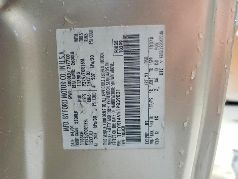 65831086 :رقم المزاد ، 1FTYR14V51PB39831 vin ، 2001 Ford Ranger مزاد بيع